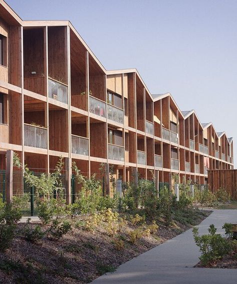 Coliving Architecture, Collective Housing, Wooden Facade, Nantes France, Wooden Architecture, Timber Buildings, Mix Use Building, Wood Building, Wood Architecture