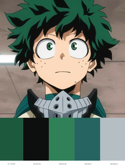 Izuku Midoriya Color Palette, My Hero Academia Color Palette, Cartoon Character Color Palette, Deku Color Palette, Bakugou Color Palette, Anime Character Color Palette, Treat Making, Nerdy Jewelry, Movie Color Palette