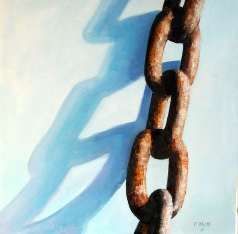 Lock Gcse, Chain Painting, Object References, Rusty Chain, Chain Art, Ib Art, Gcse Art Sketchbook, Art 2023, Detailed Paintings