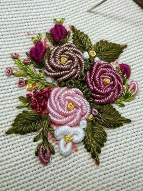 #embroidery Brazilian Embroidery Stitches, Sulaman Pita, Ribbon Embroidery Tutorial, Embroidery Tshirt, Hardanger Embroidery, Embroidery Stitches Tutorial, Pola Sulam, Hand Work Embroidery, Hand Embroidery Flowers