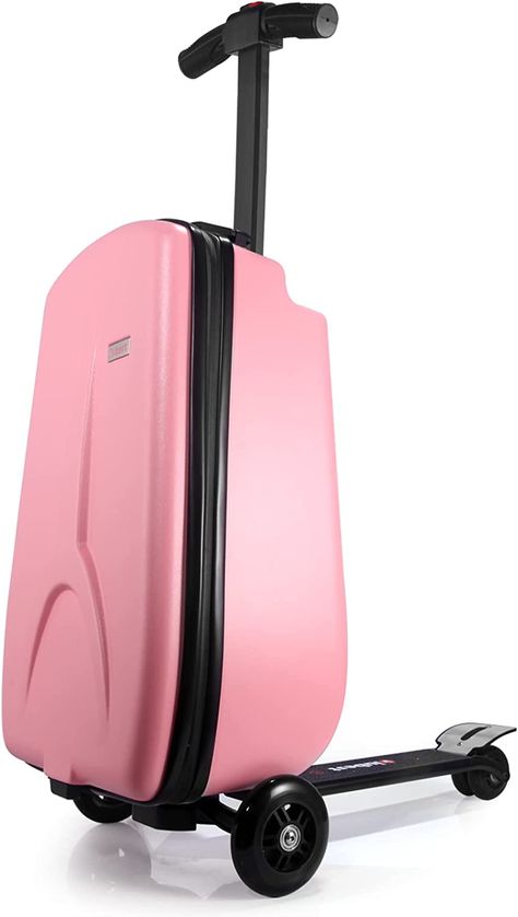 The scooter luggage can be detached,you can used it as an separate scooter or suitace, and can be folded to save space and fits in cabin’s overhead bins . which will make traveling is fun for kids and easier on you. The size of the suitcase is 51cm/20inch*29cm/14inch *21cm/8.3inch, it is made of water-resistant and anti- scratch PC, the capacity is about 22Liters with a mesh compartment, can perfectly fit clothes,toys, books and snacks Scooter Suitcase, Luggage For Kids, Scooter Luggage, Pink Luggage, Travel Essentials For Kids, Cute Luggage, Road Travel, Luggage Bag