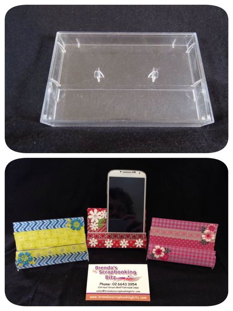 Remember your old cassette case? Rejuvinate them with Washi Tape and use them as a holder for your phone.No need to lose your phone again because something has been put on top of it. Can't decide what patterns to use? Make as many as you want and have one in each room. Change them as often as you like or until you run out of Washi Tape. Have fun. Cassette Tape Cases Crafts, Cassette Crafts, Vhs Tape Case, Old Cassette, Velcro Wallet, Cellphone Holder, Cassette Audio, December Crafts, Box Tape