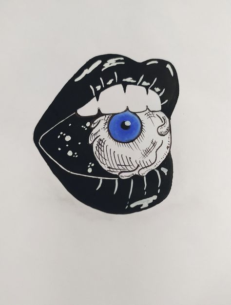 #black#lips#watercolour#eyeball#teeth#drawing Lips With Eyeball Drawing, Lips And Teeth Drawing, Eyeballs Drawing, Eyeball Illustration, Brother Logo, Eyeball Drawing, Pop Art Pictures, Eyeball Tattoo, Teeth Drawing