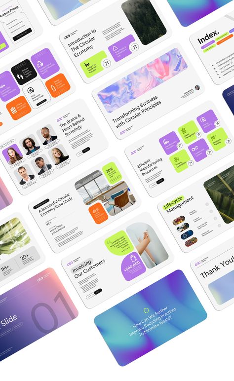 Sustainify - Multipurpose Presentation Template :: Behance Ux Design Research, Branding Deck Design, Gradient Editorial Design, Branding Presentation Layout, Gradient Presentation Design, Minimal Presentation Design, Summit Branding, Color Palette Presentation, Brand Presentation Design