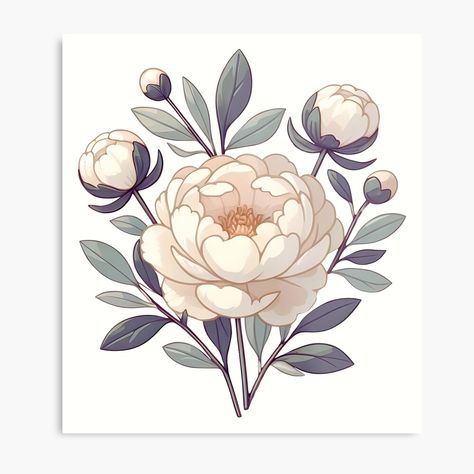 Get my art printed on awesome products. Support me at Redbubble #RBandME: https://www.redbubble.com/i/metal-print/White-Peony-by-WanderlustCoCo/163932165.0JXQP?asc=u Peony Flower Illustration, Peony Illustration, Peony Design, Peony Art, White Peony, Simple Illustration, White Peonies, Plant Art, Peony Flower