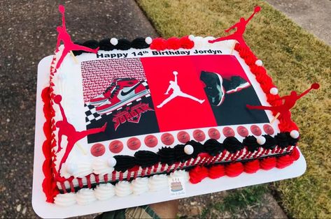 Air Jordan Birthday Cake, Sneaker Cake Ideas, Jordan Birthday Cake, Bulls Cake, Chicago Bulls Cake, Jordan Cake, Truck Birthday Cakes, 12th Birthday Cake, Sneakerhead Room