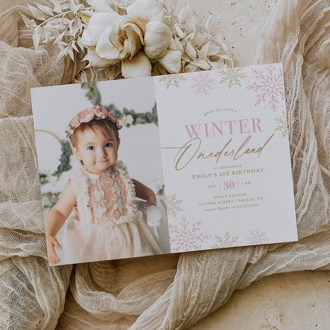 Winter Onederland Pink Glitter 1st Birthday Photo Invitation 1st Birthday Winter Onederland, 1st Birthday Winter, Winter Wonderland Birthday Party, 1st Birthday Photo, Winter Wonderland Birthday, Winter Birthday Parties, Winter Onederland Birthday, Girl Birthday Party Invitations, Girl 1st Birthday