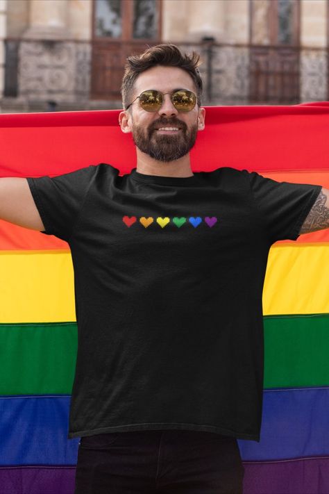 This Pixel Pride tshirt shows your LGBTQ+ pride!! A soft cotton and high quality print will make it a pefect fit <3 Unique Tshirt Designs, Queer Shirt, Grad Shirts, Gay Shirts, Gay Pride Shirts, Lgbt Shirts, Pride Tees, Justice Shirts, Rainbow Shirt