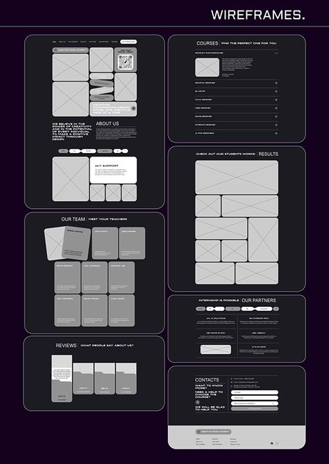 Wireframes for online design courses Bento Web Design, Wireframe Design Website, Online Course Website Design, Bento Design, Wireframe Website, Course Web, Wireframe Design, School Website, Educational Websites