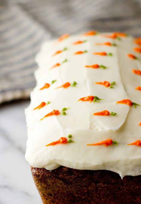 Carrot Cake Loaf- TownandCountrymag.com Carrot Cake Loaf Recipe, Carrot Cake Loaf, Pastel Cupcakes, Loaf Recipes, Japanese Sweets, Dessert Bar, Easter Dessert, Easter Cakes, Savoury Cake