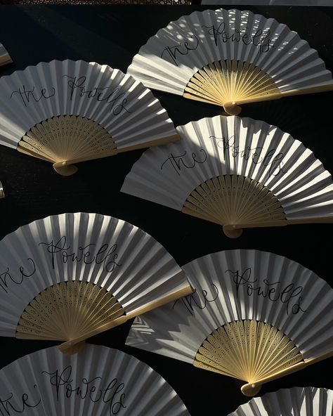 Obsessed with how beautiful these personalised fans turned out! I love how such a small element from your day can make huge difference to your wedding by adding personal touches 🤍 Fans For Wedding Guests, Diy Wedding Fans, Personalised Fans, Garden Bridal Showers, Wedding Fans, Monogram Wedding, Tie The Knots, Hand Fan, How Beautiful