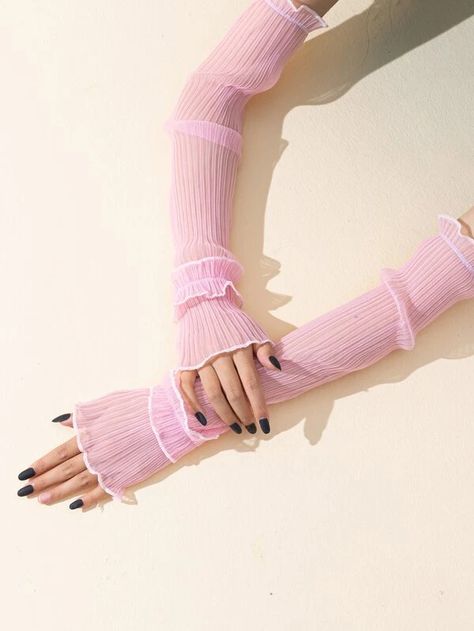 Flounce Cuff Pleated Arm Sleeves | SHEIN USA Arm Sleeves, Pink Collar, Pink Collars, Fluttershy, Arm Sleeve, Leg Warmers, Pear, Girl Fashion, Gloves