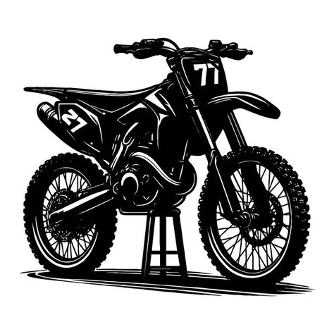 A black and white drawing of a motorcycl... | Premium Vector #Freepik #vector #dirt-bike #motorcycle-illustration #motocross-illustration #trail-bike Dirt Bike Vector, Trail Bike, Motorcycle Illustration, White Drawing, Logo Psd, Technology Icon, Black And White Drawing, Card Banner, Poster Invitation