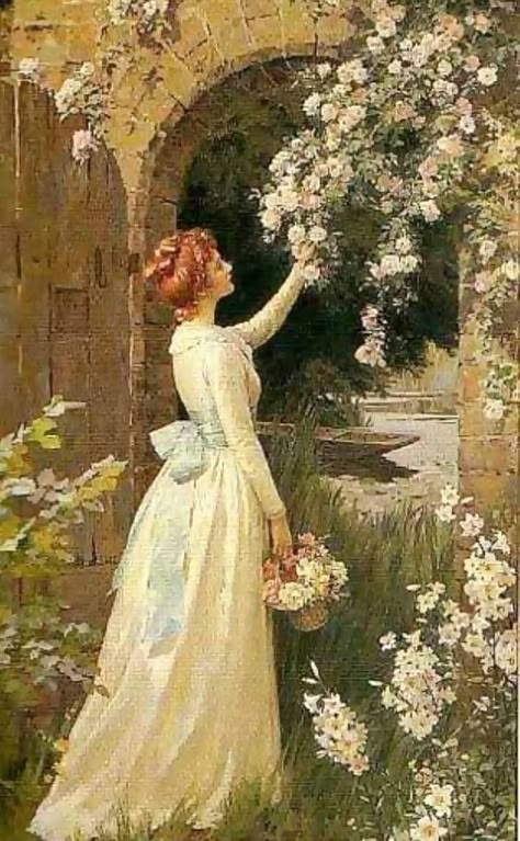 Renisance Paintings Of Women, Victorian Aesthetic Painting, Classic Romantic Art, Era Victoria, Istoria Artei, Victorian Paintings, Rennaissance Art, Picking Flowers, Classic Paintings