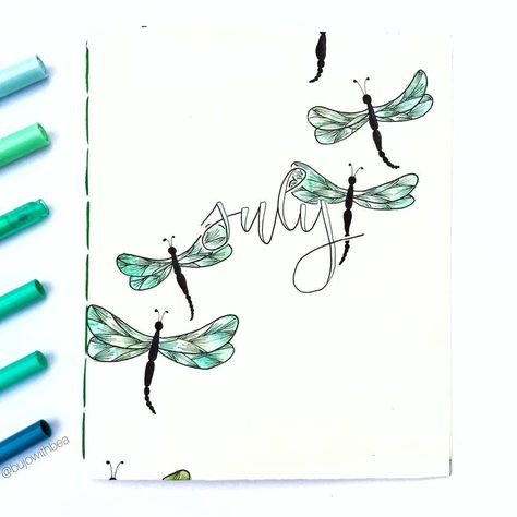 Dragonfly Bujo Theme, Bullet Journal Cover Page Ideas, Bullet Journal Layout Templates, Journal Cover Page Ideas, Bullet Journal August, Butterfly Journal, Cover Page Ideas, Journal Cover Page, May Bullet Journal