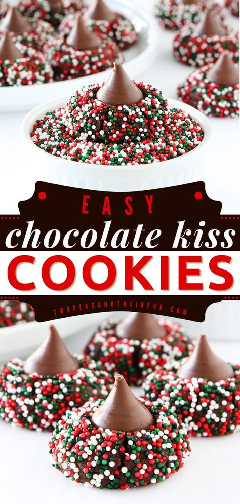 Chocolate Kiss Cookies, Christmas cookies, Christmas treats Chocolate Candy Cane Kiss Cookies, Christmas Cookie Blossoms, Christmas Cookie With Hershey Kiss, Chocolate Thumbprint Cookies Recipe Hershey's Kisses, Hershey Kisses Recipes Easy, Christmas Cookies Hershey's Kisses, Chocolate Thumbprint Cookies Kisses, Herseys Chocolate Kiss Cookies, Hersheys Kisses Recipes