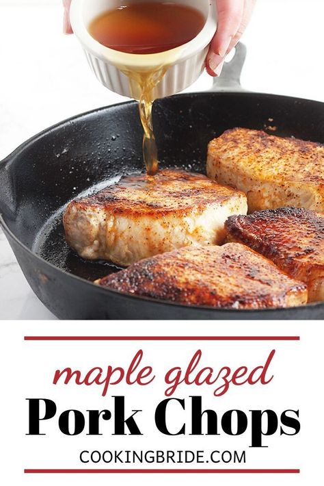 Maple glazed pork chops,seasoned with chili powder, cayenne, and maple syrup glaze, is an easy one pan meal ready in less than 30 minutes. Maple Glazed Pork Chop Recipes, Pork Chop Recipes Maple Syrup, Maple Syrup Pork Chops, Maple Syrup Uses, Maple Pork Chops, Maple Glazed Pork Chops, Glazed Pork Loin, Pork Loin Chops Recipes, Glazed Pork Chops Recipes