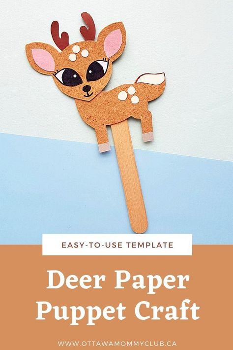 This deer paper puppet craft brings some good old fashioned 2-D fun to your menagerie of popsicle stick puppets. It’s easy and fun to make these little deer and you will love using them to tell fun stories of the holidays or put on puppet shows set in the woods. #kidscrafts #puppet #papercraft #puppetcraft #craft #deer #reindeer Deer Crafts Diy, Stick Puppet Ideas, Deer Crafts For Toddlers, Deer Craft For Kids, Stick Puppets For Kids, Popsicle Stick Puppets, Deer Crafts, Animal Paper Craft, Deer Craft