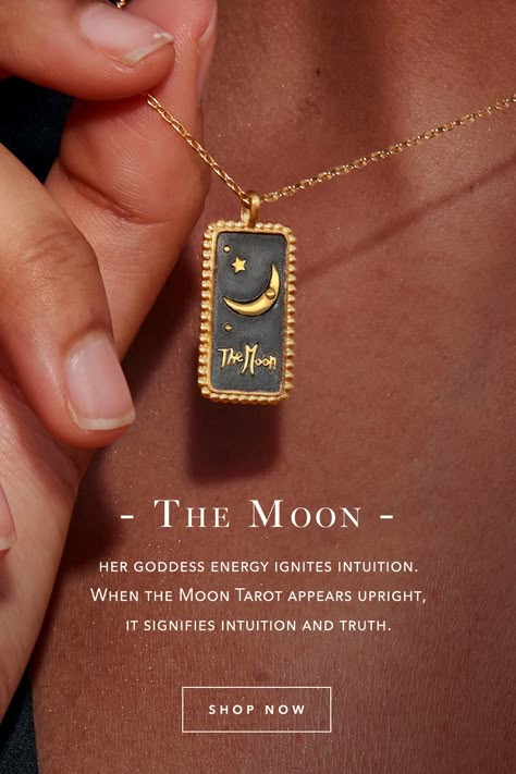 Gold Plate Necklace, Tarot Necklace, Moon Tarot Card, Satya Jewelry, The Moon Tarot, Healing Gemstones, Goddess Energy, Symbolic Jewelry, Plate Necklace