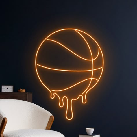 Basketball Led Light, Boys Room Basketball Theme, Basketball Home Decor, Basketball Bedroom Ideas Girl, Kids Basketball Room, Basketball Decor Bedroom, Teen Sports Bedroom, Basketball Themed Room, Basketball Balls