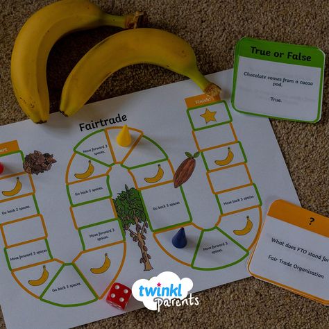 During Fairtrade Fortnight, take the opportunity to teach your children about the importance of shopping ethically. This board game is a fun way to teach your children about the journeys some of their favourite foods take, from field to supermarket.   Talk about what Fairtrade means. How can we help workers from around the world by buying Fairtrade products? Use the fact cards included with this game to learn more about the food they eat. Fairtrade Activities, Fairtrade Fortnight, Food Education, Art Lessons For Kids, Ethical Shopping, Unicorn Coloring Pages, Sustainable Food, Game Food, Math Worksheet