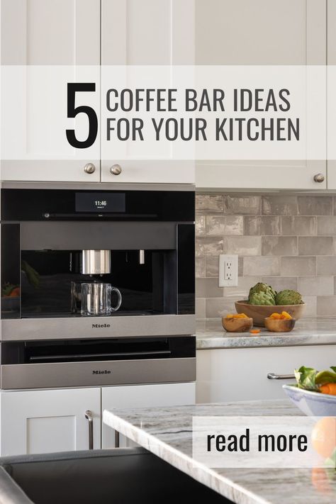 5 coffee bar ideas for your kitchen Kitchen Pantry With Coffee Station, Built In Miele Coffee Maker, Coffee Bar In Kitchen Cabinets, Built In Coffee Bar Ideas, Built In Coffee Bar Ideas Kitchen, Coffee Bar Built In, Built In Coffee Machine, Built In Coffee Bar, Miele Coffee Machine