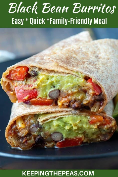 These vegan black bean burritos are a quick, easy, and satisfying weeknight meal that will please the whole family. They are completely customizable, so everyone gets exactly what they want! Mexican Bean Burritos, Burito Recipes, Vegan Bean Burrito, Burrito Seasoning Recipe, Black Bean Burrito Recipe, Tuesday Meals, Bean Burrito Recipe, Bean Wrap, Black Bean Burritos