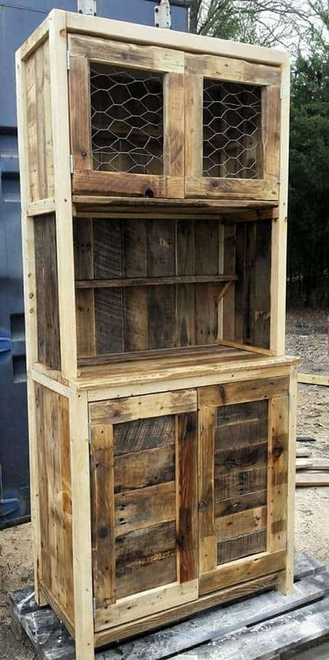 Pallet Hutch, Pallet Cabinets, Pallet Wardrobe, Pallet Cabinet, Diy Wood Pallet Projects, Pallet Kitchen, Homemade Furniture, Wooden Pallet Furniture, Pallet Designs