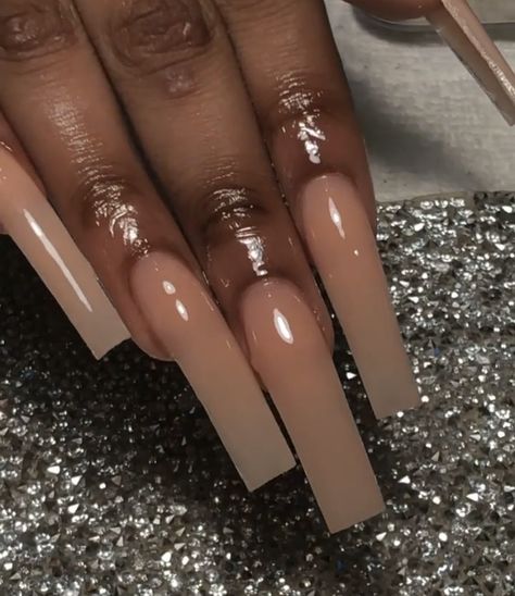 Long Straight Square Nails, Matte Square Acrylic Nails, Cute Tan Nails, Basic Nude Acrylic Nails, Tan Acrylics, Tan Brown Nails, Long Neutral Acrylic Nails, Light Brown Square Acrylic Nails, Neutral Long Nails