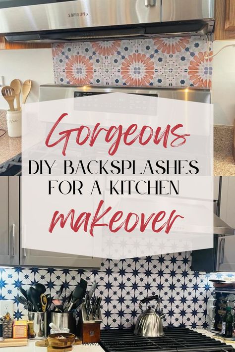 Gorgeous DIY Backsplash For a Kitchen Makeover Diy Peel And Stick Tile, Wallpaper Backsplash Kitchen, Shop Tile, Diy Cabinet Doors, Tile Stickers Kitchen, Diy Backsplash, Messy Kitchen, Floor Kitchen, Kitchen Backsplashes