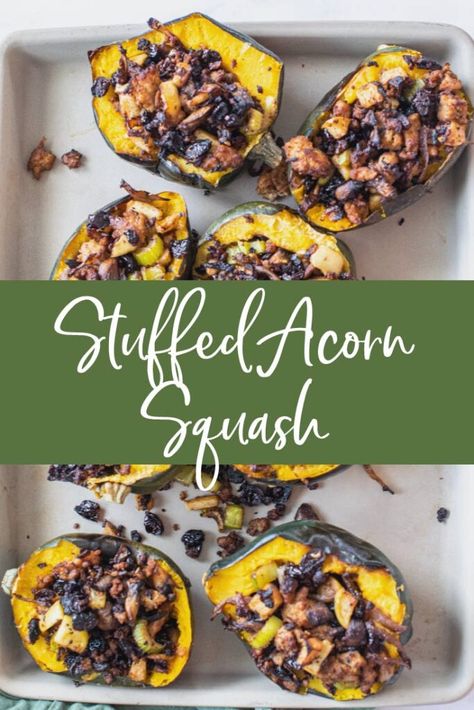 Stuffed Acorn Squash - clean cuisine Sweet Potato Stuffed, Acorn Squash Recipe, Potato Stuffed, Winter Squash Recipes, Stuffed Acorn Squash, Acorn Squash Recipes, Sweet Potato And Apple, Pumpkin Cranberry, Squash Recipe