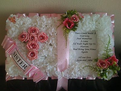 Open Book Artificial Silk Funeral Flower Tribute Memorial Wreath Mum Sister Nan | eBay Wreath Gates, Memorial Wreath, Book Wreath, Gravesite Decorations, Silk Wreaths, Sympathy Arrangements, Grave Decorations, Creative Flower Arrangements, Memorial Flowers