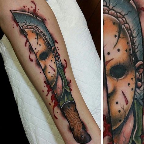 Jacob Tattoo, Halloween Sleeve, Horror Sleeve, Horror Tattoos, Friday The 13th Tattoo, Horror Movie Tattoos, Scary Characters, Jason Vorhees, 13 Tattoos