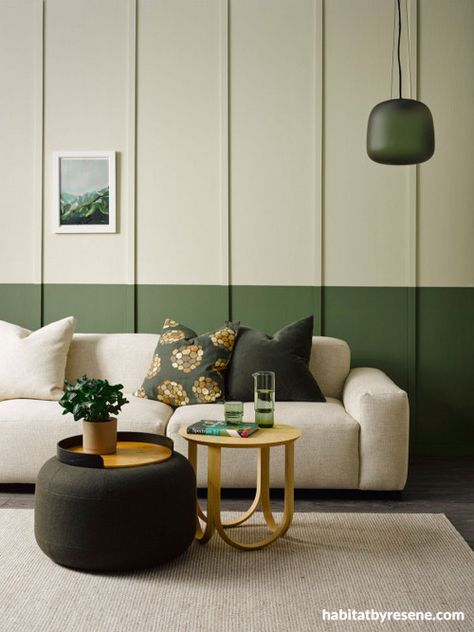 Functional or fashionable? Bold batten ideas to inspire your interiors | Habitat by Resene Tv Fal, Cosy Lounge, Freedom Furniture, Green Decor, Wainscoting, Wall Treatments, 인테리어 디자인, Wall Paneling, Interior Decorating