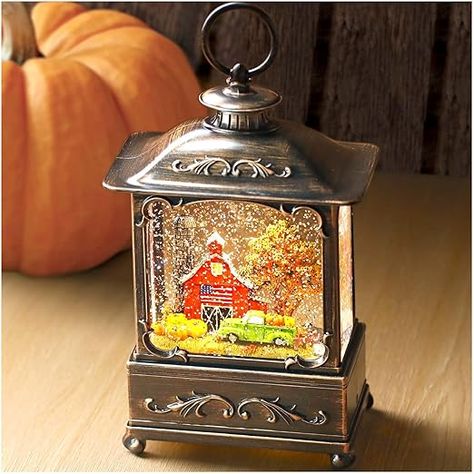 Fall Snow Globe Lantern - Priddop Red Barn Truck Pumpkin Glittering Fall Decorations for Home, Thanksgiving, Autumn Harvest Fall Decor Red Barn House, Fall Snow, Globe Lantern, Fall Decorations For Home, Fall Decor Home, Fall Lantern, Glitter Globes, Lantern Christmas, Pumpkin Farm