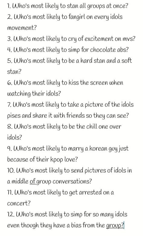 Whos Most Likely Too Questions Friends, Who’s Most Likely Questions For Friends, Friend Group Most Likely To Questions, Question To Ask Ur Bestie, Whi Is Most Likely To Questions, Who Mostly Like To Question, The Most Likely To Game, Whos Most Likely To Questions Bestie, Who's Most Likely To Bff