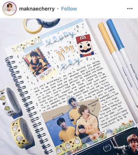 Jin Birthday Journal, Kpop Scrapbook, Jins Birthday, Jin Birthday, Birthday Journal, Bts Journal, Scrapbook Inspo, Bts Lyrics, Journal Lists