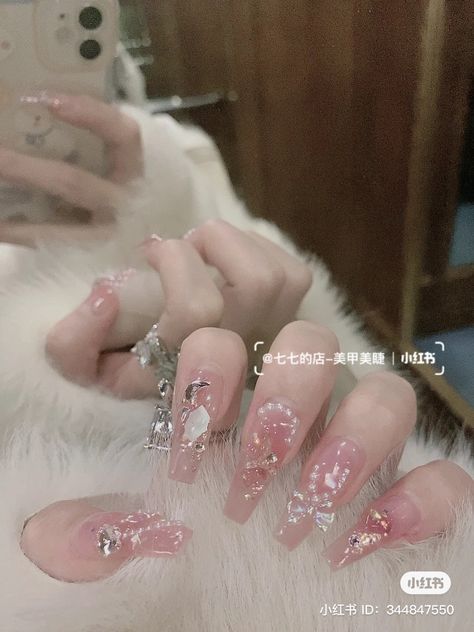 Simple Pink Jelly Nails, Chinese Jelly Nails Pink, Clear Jelly Acrylic Nails, Pink Jelly Nails With Charms, Blush Jelly Nails Tutorial, Jelly Charm Nails, Dreamy Pink Nails, Jelly Valentine Nails, Korean Jelly Nails Designs