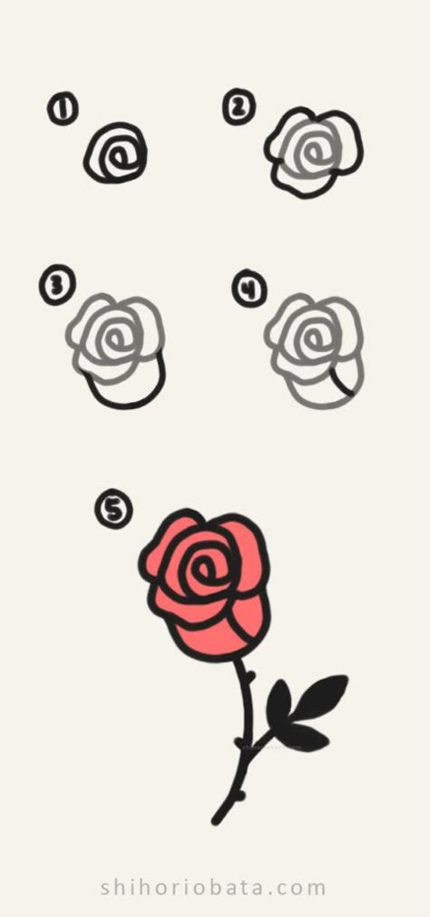 15 Easy Rose Drawing Ideas Rose Drawing Ideas, Easy Rose Drawing, Shihori Obata, Rose Doodle, Drawing Ideas Easy Doodles, Rose Drawing Simple, Draw A Rose, Simple Cat Drawing, Cartoon Rose