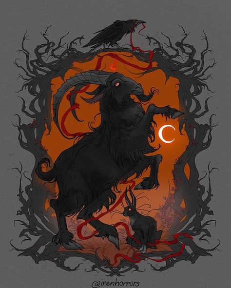 ‏‎@irenhorrors‎‏ | ‏‎Black Phillip 🐐🖤🌙 (swipe for the full artwork 👉🏻) Rewatched The VVitch, one of my favorite movies for the fall season 🌙 And what's your...‎‏ | Instagram The Vvitch, Black Phillip, Witchy Wallpaper, Occult Art, Halloween Drawings, Dark Arts, The Phantom Of The Opera, Art Gallery Wallpaper, Cool Sketches