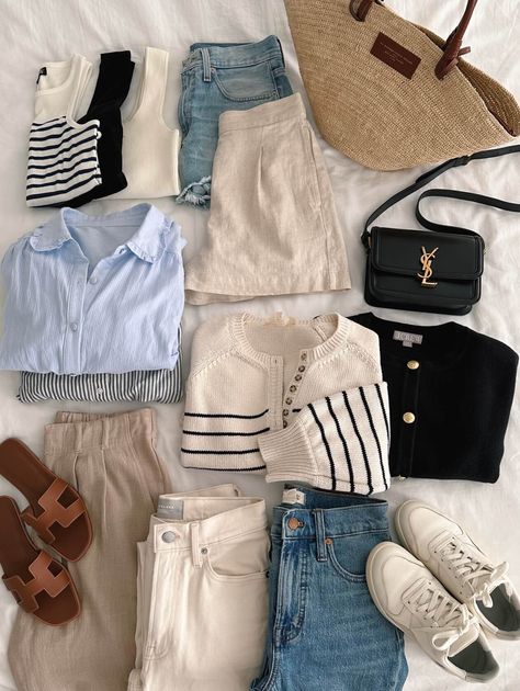 Spring Minimalist Capsule Wardrobe, Provence Capsule Wardrobe, Spanish Capsule Wardrobe, Spring 2024 Fashion Trends Petite, Euro Summer Capsule Wardrobe, Summer Staples 2024, Classic Casual Summer Outfits, Summer French Capsule Wardrobe, Capsule Wardrobe Outfits Summer