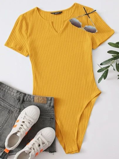 WishList | SHEIN Granola Outfits, Yellow Bodysuit, Ribbed Knit Bodysuit, Square Neck Bodysuit, Knit Bodysuit, Plain Tees, Womens Bodysuit, Spandex Fabric, Mustard Yellow