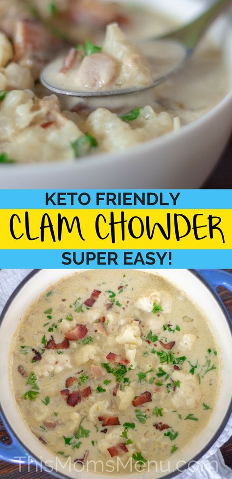 Keto Clam Chowder, Clam Chowder Recipe, Chowder Recipe, Keto Soup, Low Carb Soup, White Bowl, Clam Chowder, Chowder Recipes, Keto Recipes Dinner