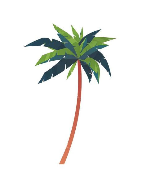 Cartoon palm tree with green leaves isolated on white background. Tropical plant icon from exotic summer location. Flat vector illustration.