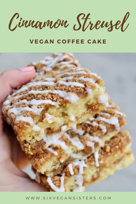 Vegan Coffee Cake, Six Vegan Sisters, Cinnamon Streusel Coffee Cake, Vegan Coffee, Streusel Coffee Cake, Cinnamon Streusel, Vegan Brunch, Vegan Cake Recipes, Vegan Sour Cream