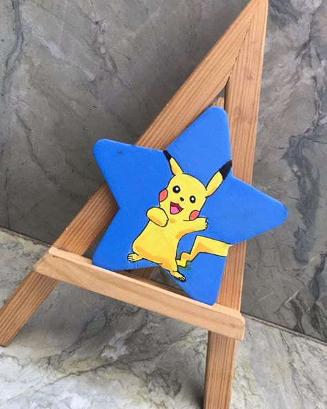 Himanshi Rai on Instagram: “Pika-pi, Pikachu!!💛💛 . . Material Used:- Acrylic paint Mini star shaped canvas- @itsybitsycraftstore Paint brushes- @camlin_official . .…” Shaped Canvas Painting, Painting Canvas, Star Shape, Paint Brushes, Acrylic Paint, Pikachu, Acrylic Painting, Canvas Painting, Novelty Sign