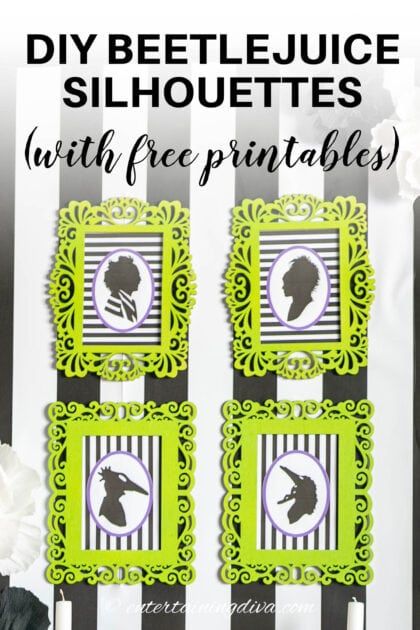 Beetlejuice Silhouette, Beetlejuice Halloween Party, Diy Beetlejuice, Indoor Halloween Decor Ideas, Diy Halloween Tree, Beetlejuice Party, Indoor Halloween Decor, Juice Party, Halloween Juice