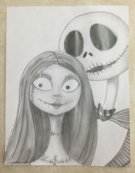 My drawing of Sally and Jack Jack And Sally Sketch, Jack And Sally Drawing Sketches, Jack And Sally Drawing Easy, Sally And Jack Drawing, Jack And Sally Drawings, Jack Skellington And Sally Drawing, Nightmare Before Christmas Sketches, Jake And Sally, Drawing Jack Skellington