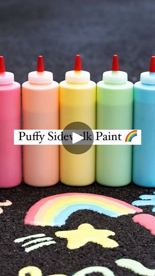 Puffy Sidewalk Paint Recipe | This homemade puffy sidewalk paint is vibrant, fluffy, and paints smoothly on outdoor surfaces like sidewalks and driveways. The kids LOVED this one!!... | By The Soccer Mom Blog - Positive Inspiration for Moms | This puffy sidewalk paint is so
much fun. It's easy to make with just a few ingredients.
You start with the base of regular sidewalk chalk and then
you're going to mix it with all-purpose flour, salt, water.
I tried a few different recipes for this and I finally settled
on this combination of ingredients because it makes
such a vibrant color, the foam shaving cream makes it super
fluffy and when you add the salt, it's acts like a
preservative it keeps the paint from smelling weird or getting
moldy as fast. Because shaving cream does kind of flatten ov Sidewalk Paint Recipe, Puffy Sidewalk Paint, Puffy Paint Crafts, How To Make Flour, Sidewalk Paint, Camping Activities For Kids, Paint Recipe, Homemade Mixes, Bored Board