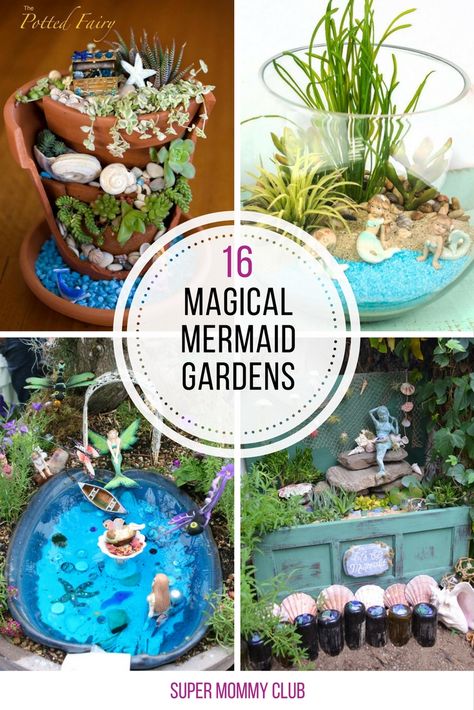 Beach Fairy Garden Ideas, Mermaid Garden, Beach Fairy Garden, Garden Escape, Diy Mermaid, Magical Mermaid, Mermaid Crafts, Decoration Shabby, Fairy Garden Crafts